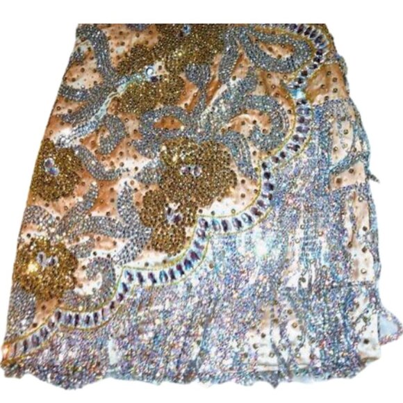 Couture Fully Beaded in Swarovski Crystals Fringes Flowers Prom Party Dress Gown - Picture 7 of 12